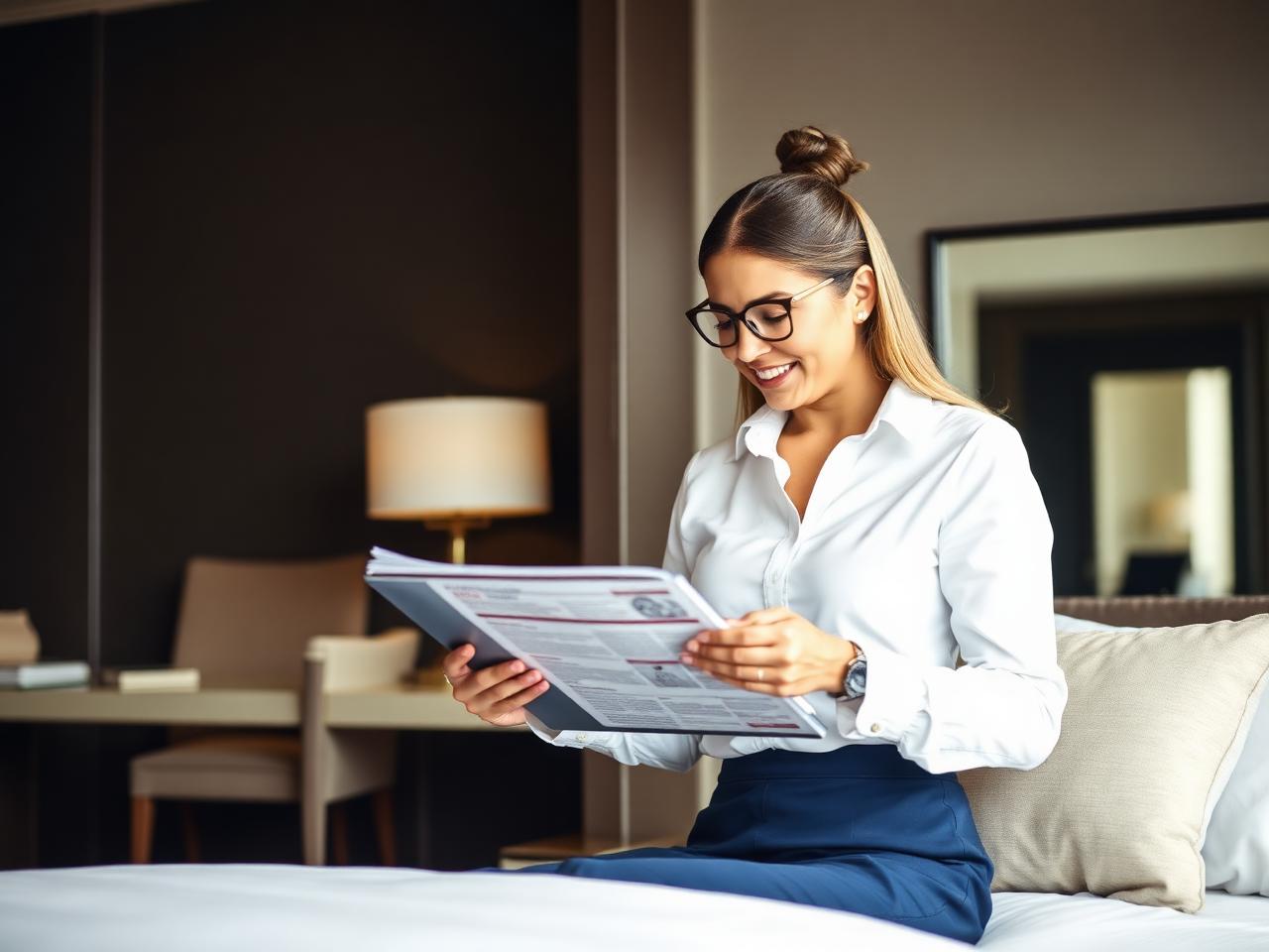 Profesional hotelera revisando noticias del sector